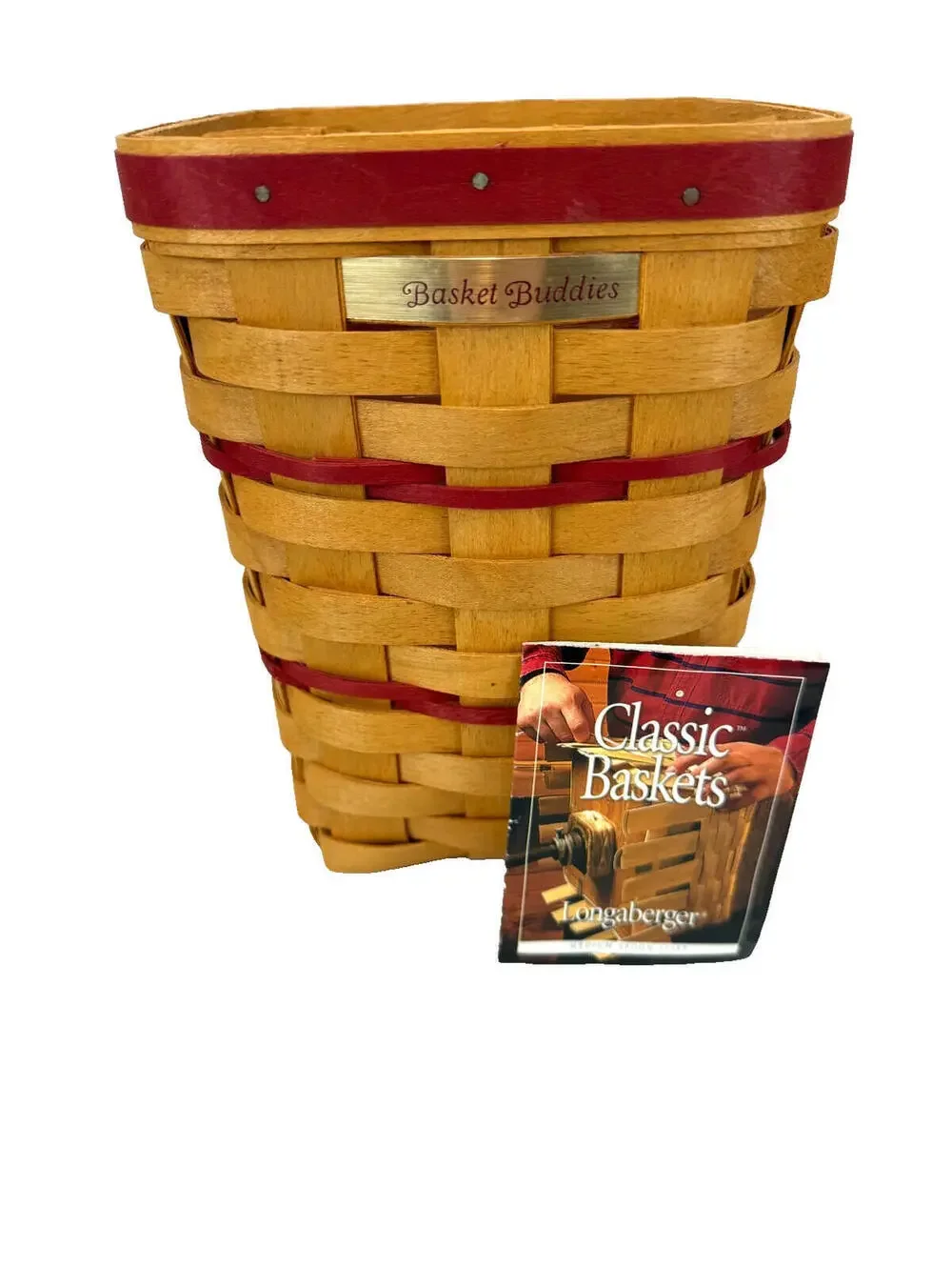 1996 Longaberger Medium Spoon Basket w/Red Trim & Protector Handwoven USA